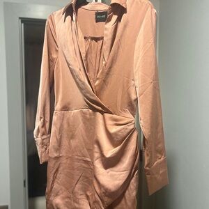 Pink Satin Mini Dress With Wrap Detail